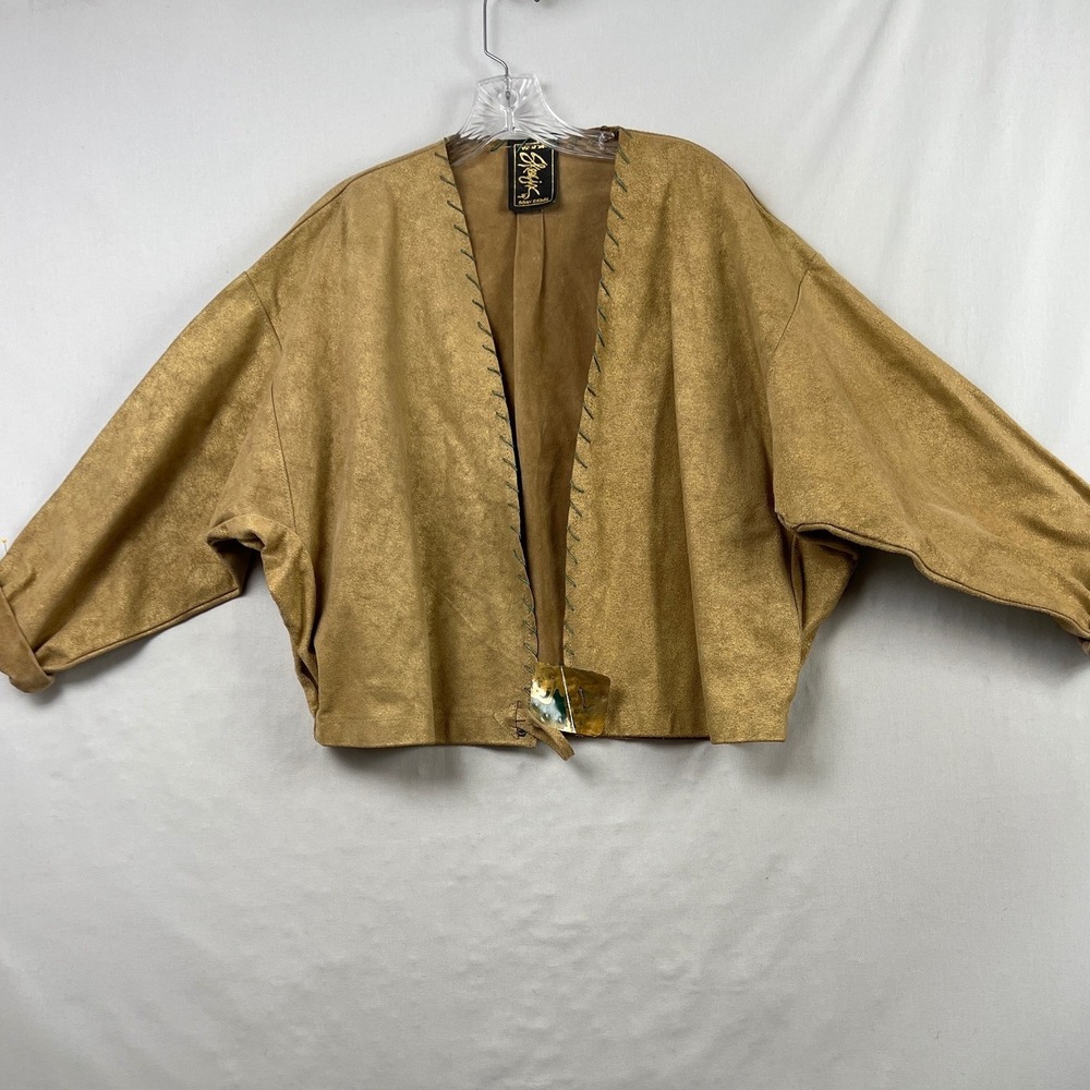 Vintage Susan Riedweg Leather Jacket Womens OS Cropped Tan Batwing Whipstitch